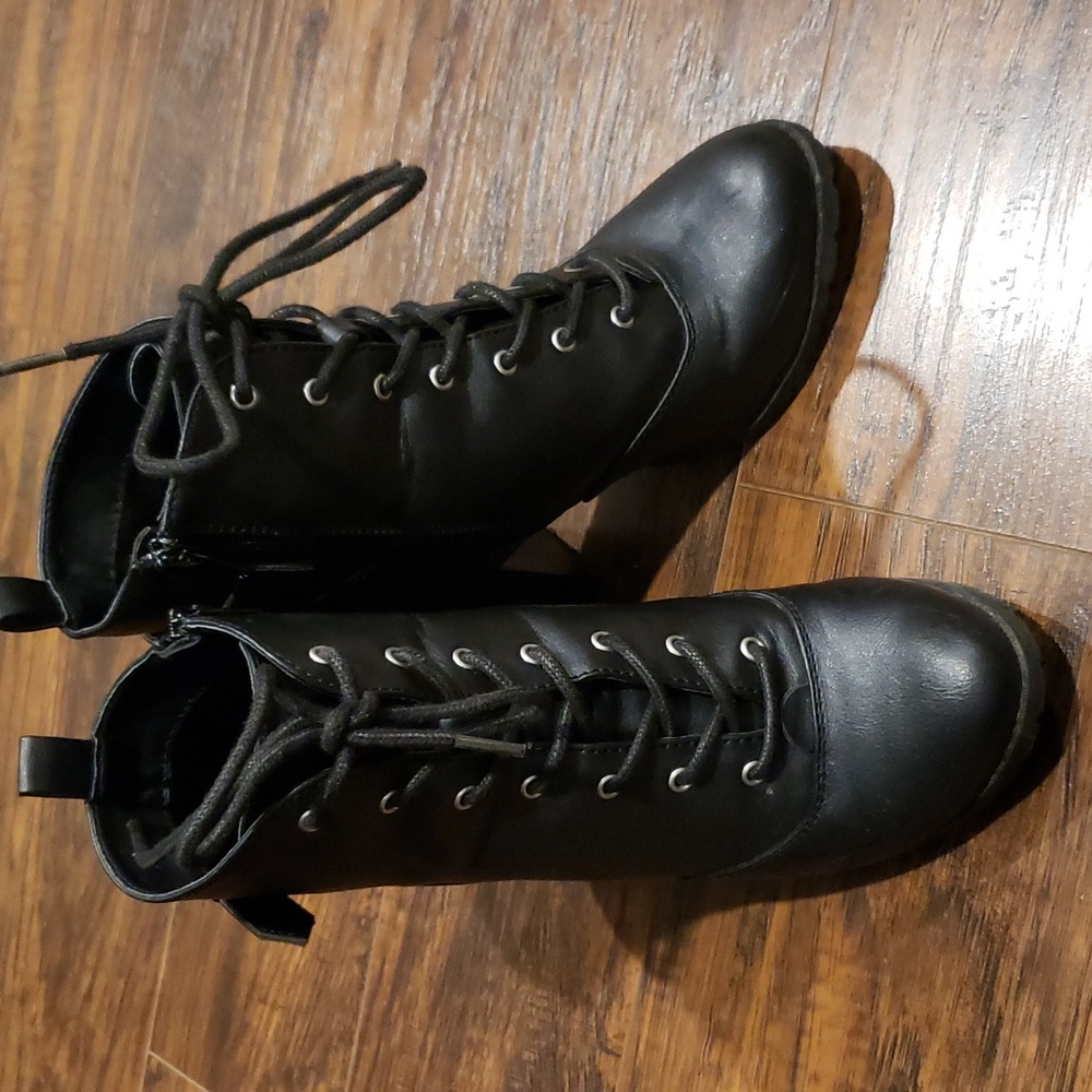 Black Lace Up Ankle‎ Moto Biker Booties 6.5 - Picture 2 of 6